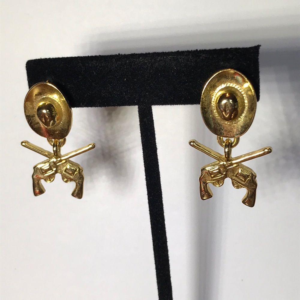 Vintage Gold Cowboy Hat and Pistol Earrings